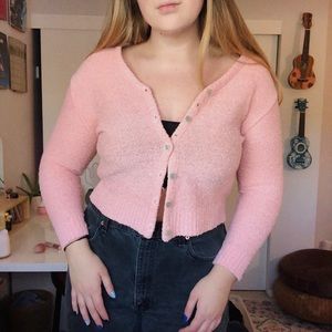 pink cropped cardigan